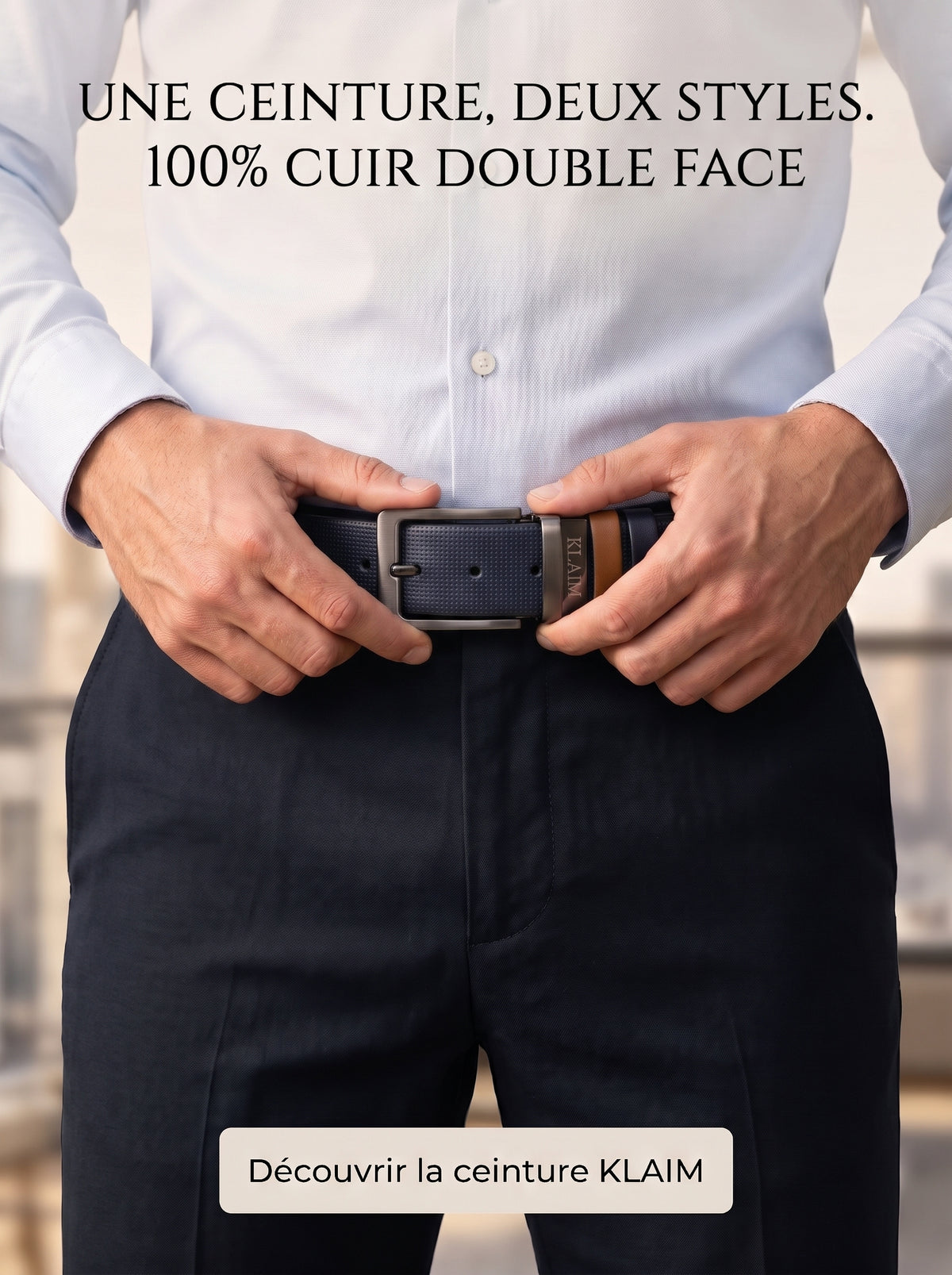 Ceinture Double Face en Cuir Véritable – BLEU & TABAC