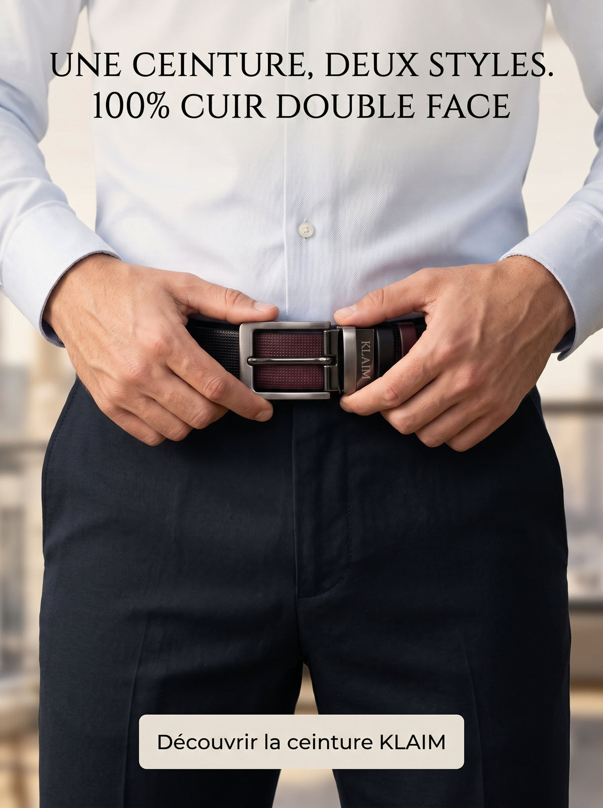 Ceinture Double Face en Cuir Véritable – Noire & Bordeaux