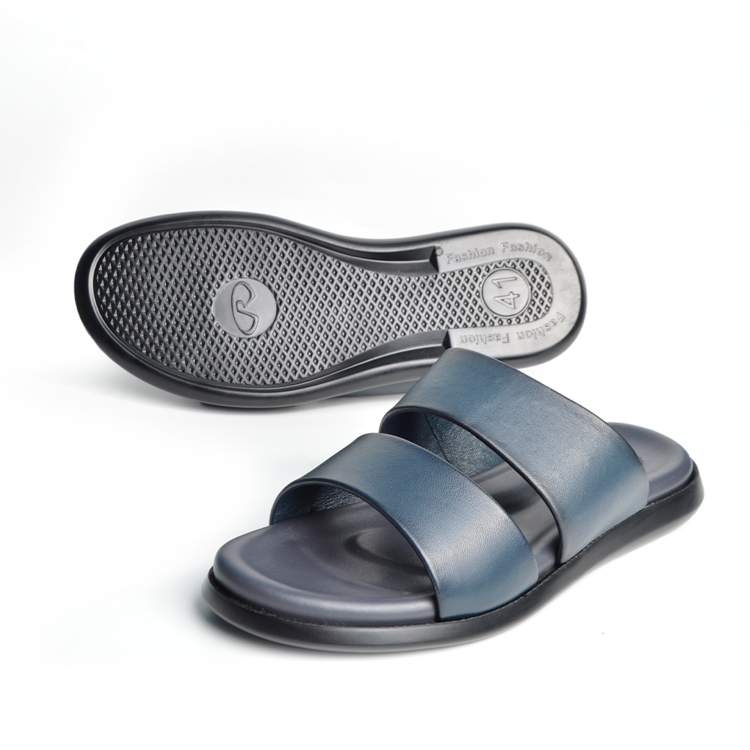 Sandale En Cuir  Rf 0012 Bleu Marine