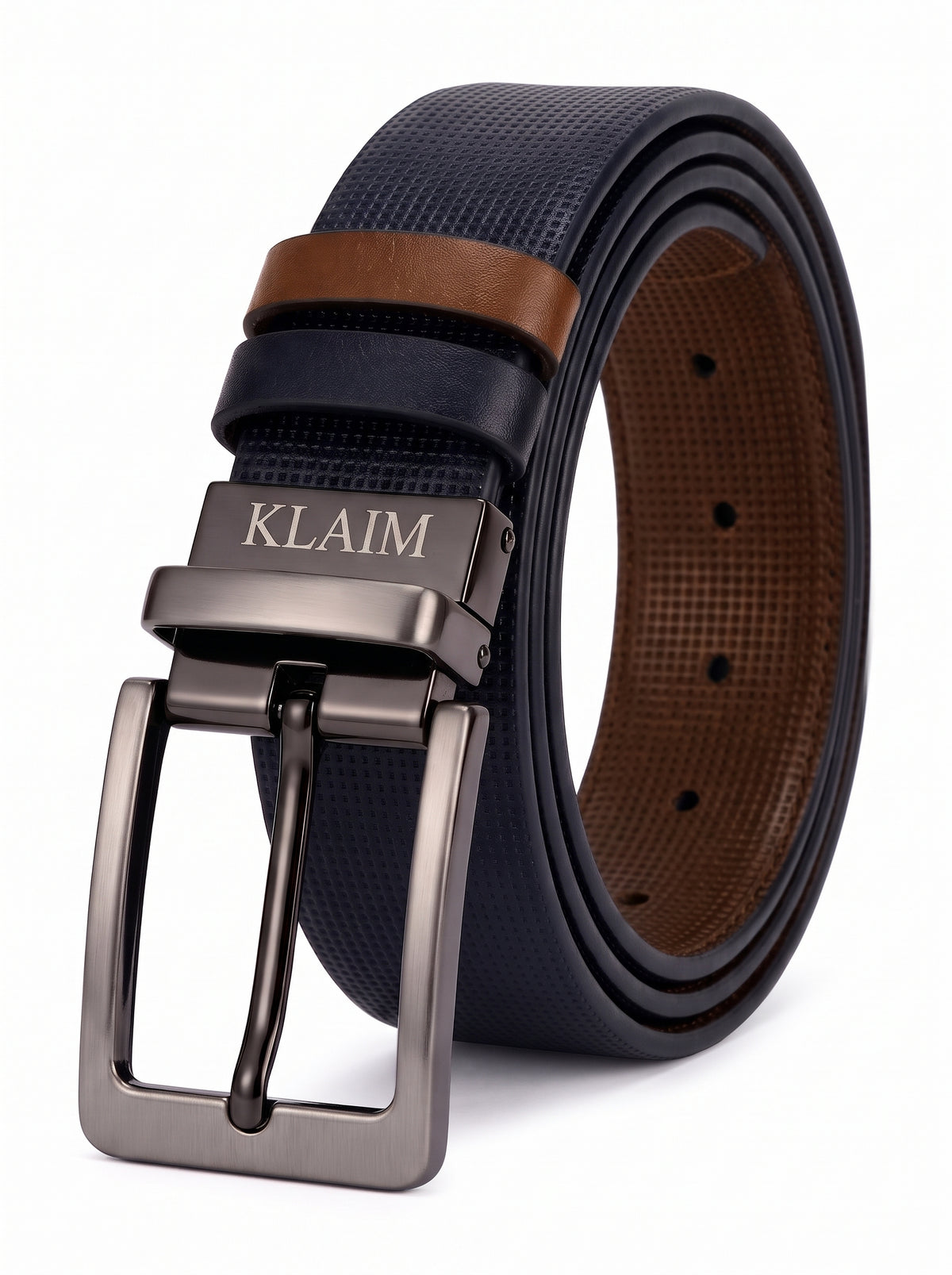 Ceinture Double Face en Cuir Véritable – BLEU & TABAC