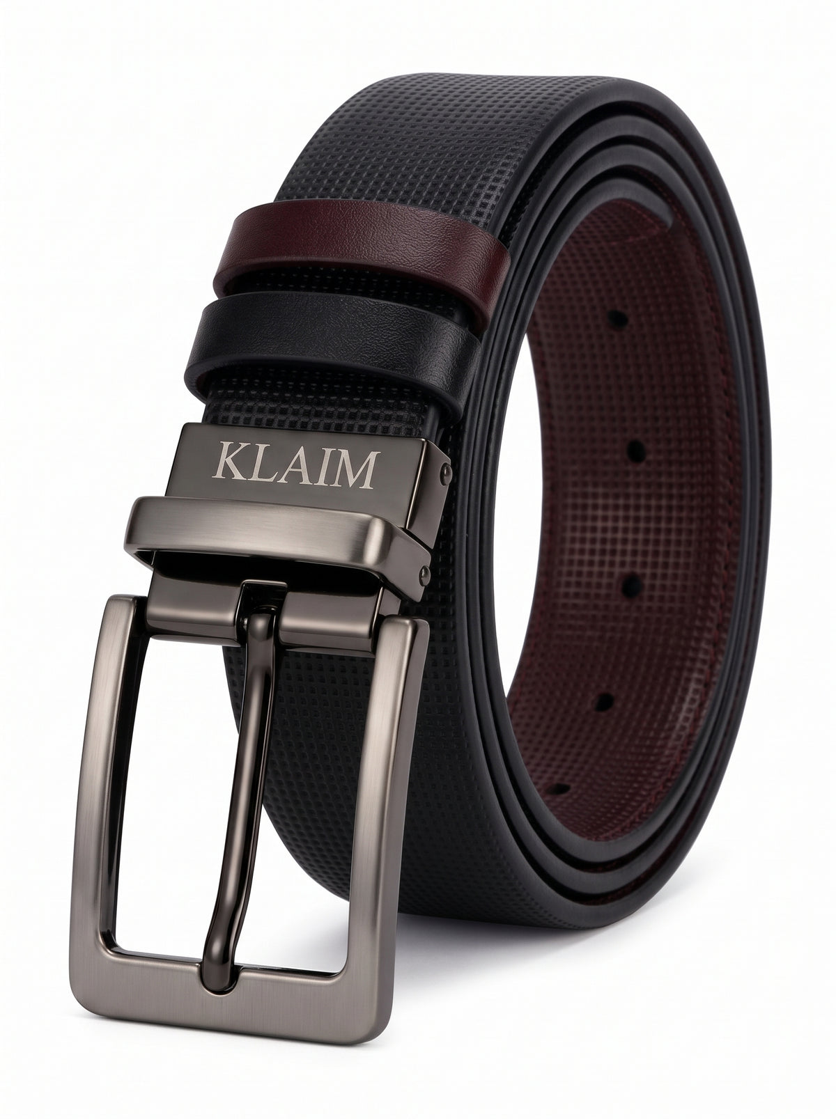 Ceinture Double Face en Cuir Véritable – Noire & Bordeaux