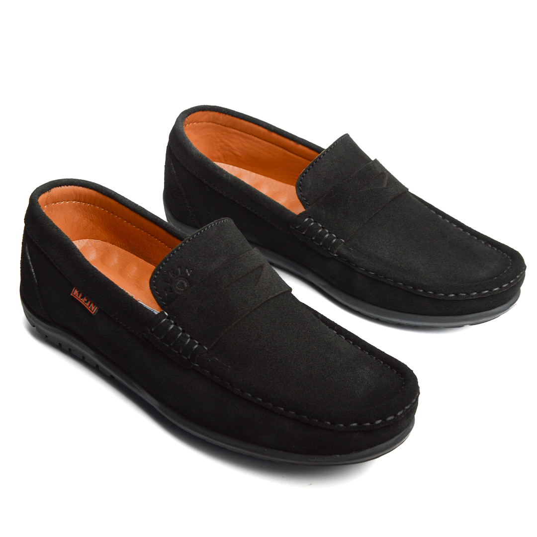 Alonzo Noir Mocassin En Cuir Daim